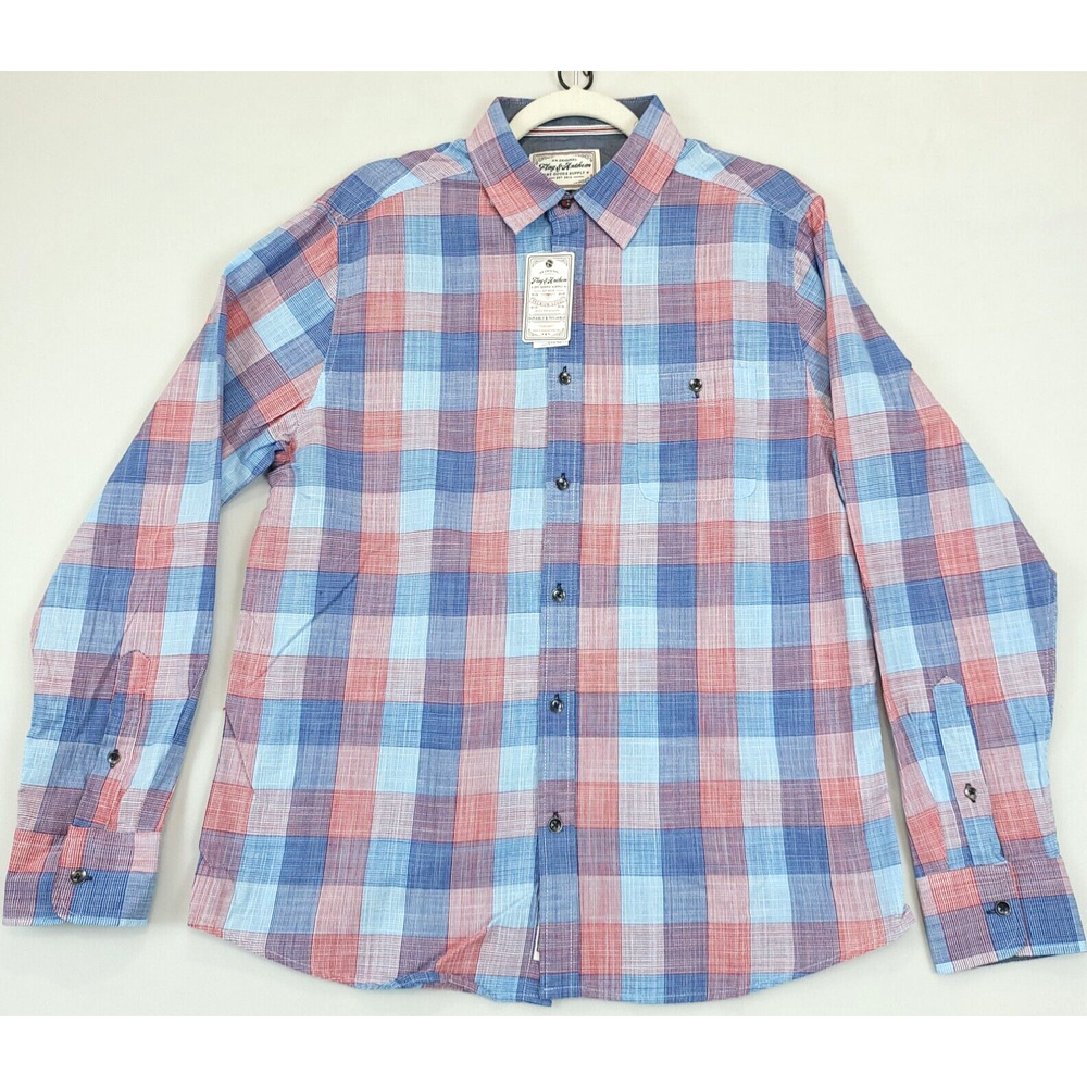 Flag & Anthem‎ Plaid Button Up Shirt Men M Multicolor Blue Pocket Long Sleeve
